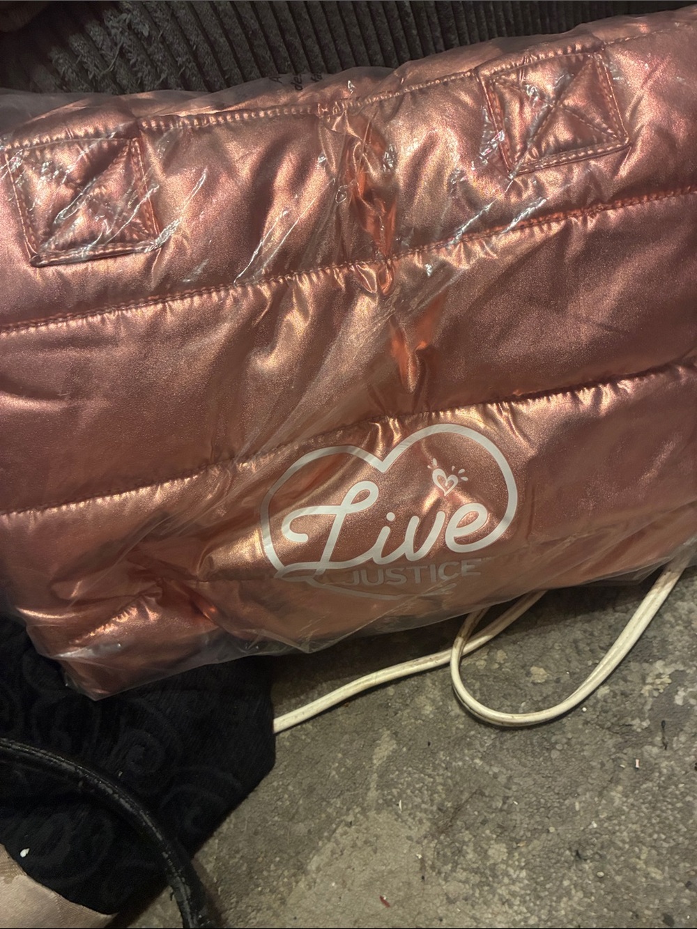 Justice Shiny Rose Metallic Puffer Tote